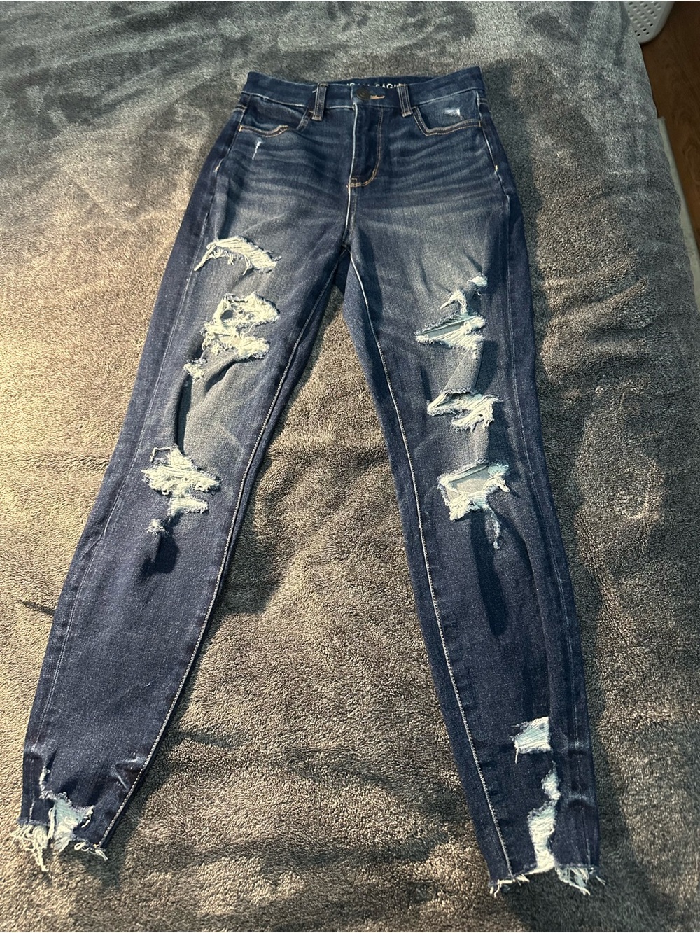 American Eagle Outfitters Dark Blue Distressed Skinny Jeans